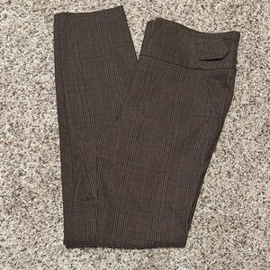 SOHO Brown Plaid Pull On Trousers Women’s Size M Slim Pants Blue Accent Button